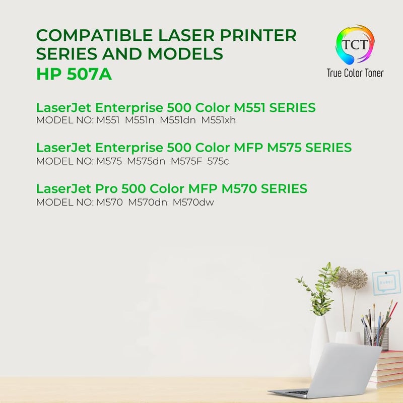 TCT 507A Toner Cartridge 4 Pack - Compatible Replacement for HP 507A CE400A CE401A CE402A CE403A Works with HP LaserJet Enterprise M551 M575 Printers (Black Cyan Magenta Yellow) - Image 2